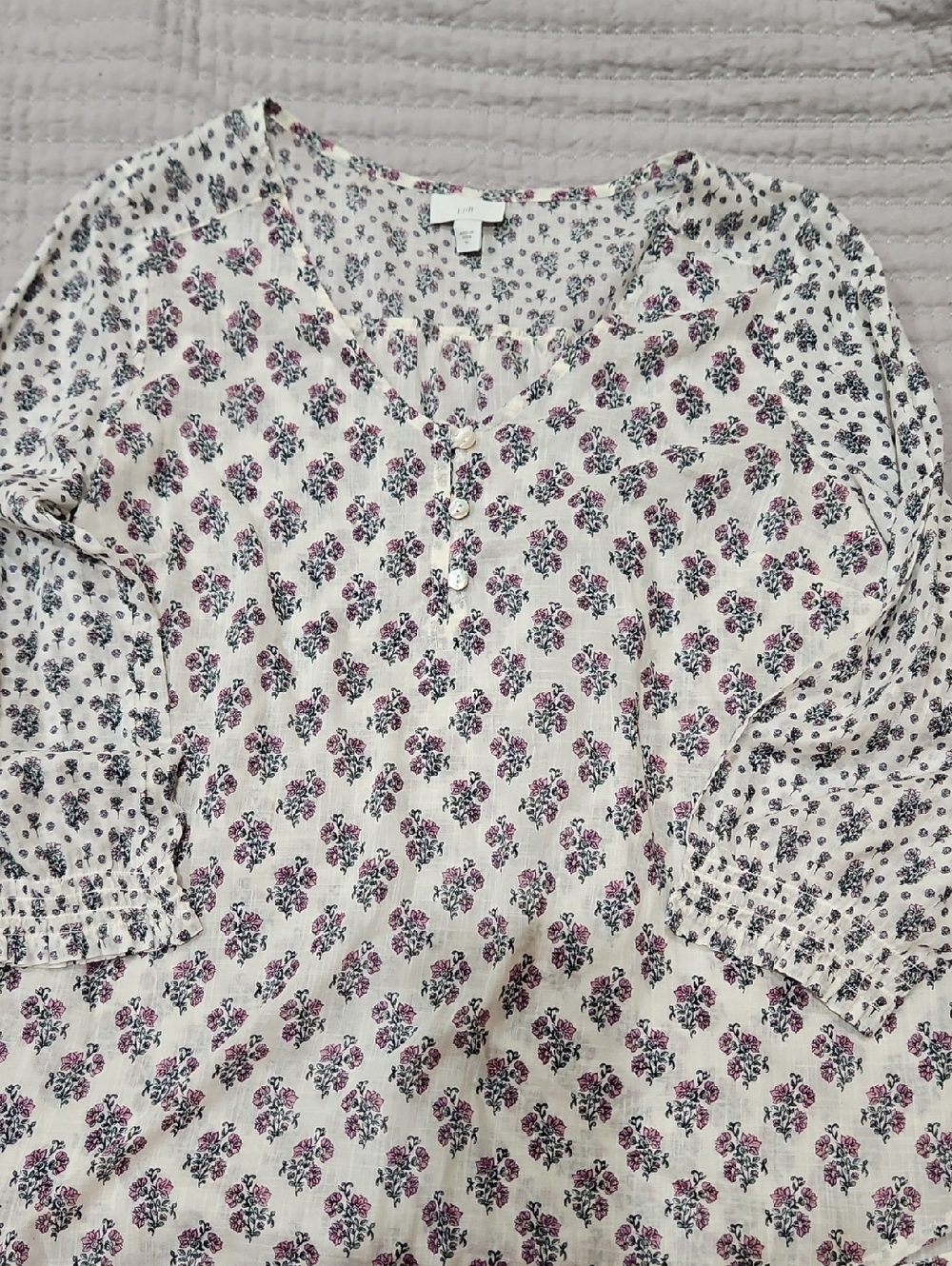 J. Jill White Tunic with Pink & Black Floral Print